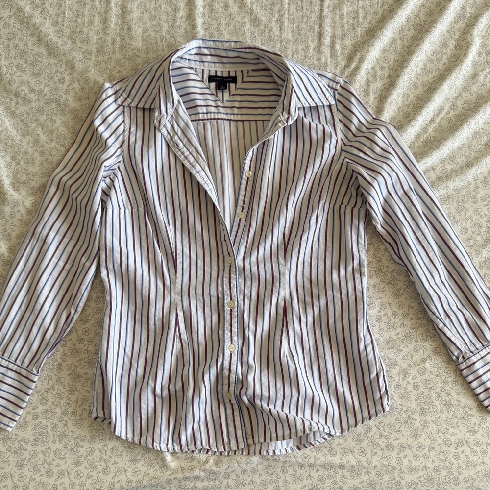 Tommy Hilfiger Red, White, and Blue Striped Button Up